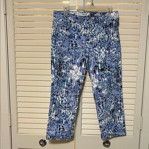 Nine West Crystal Capri Blue Cropped Cuffed Stretch Zip Jeans with Pockets
